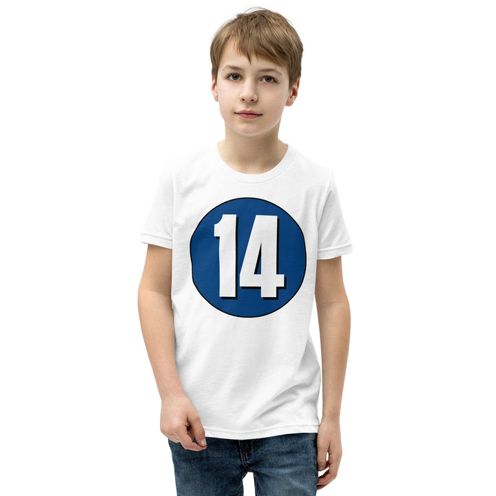 Youth Short Sleeve T-Shirt: White on Navy Blue 14