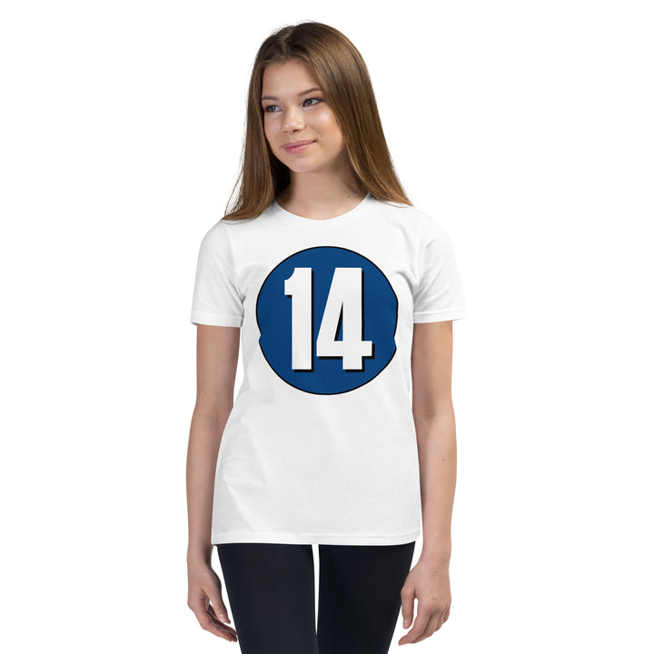 Youth Short Sleeve T-Shirt: White on Navy Blue 14