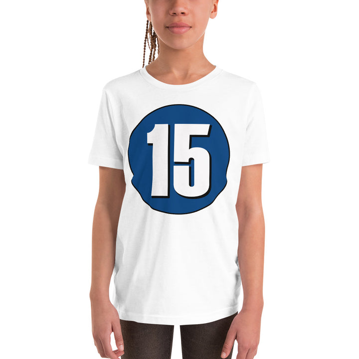 Youth Short Sleeve T-Shirt: White on Navy Blue 15