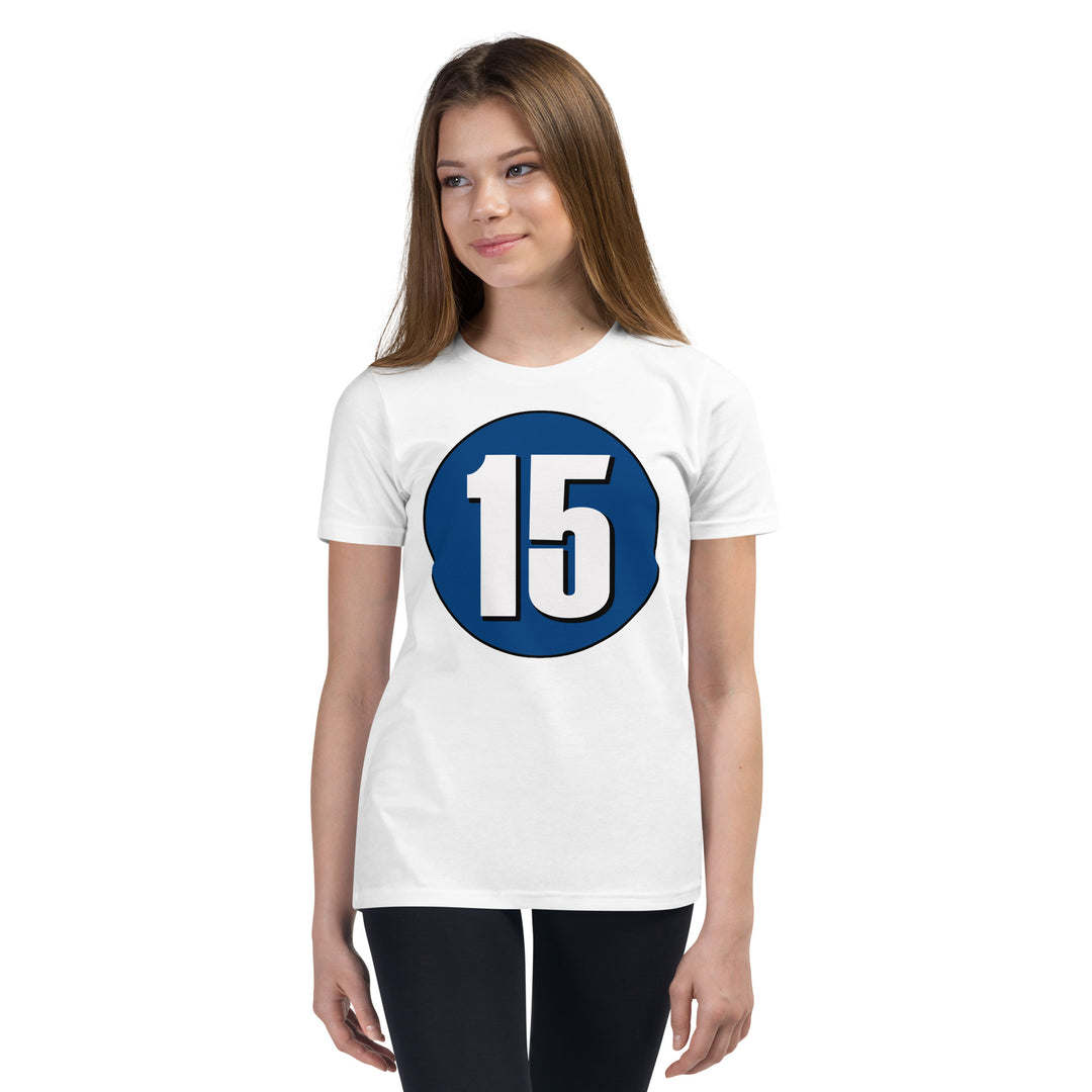 Youth Short Sleeve T-Shirt: White on Navy Blue 15