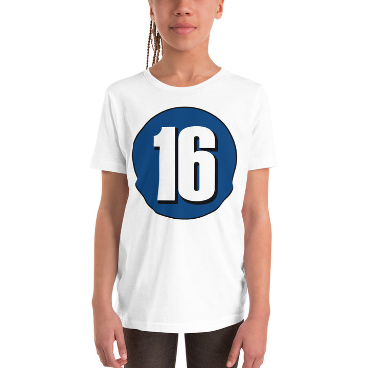 Youth Short Sleeve T-Shirt: White on Navy Blue 16