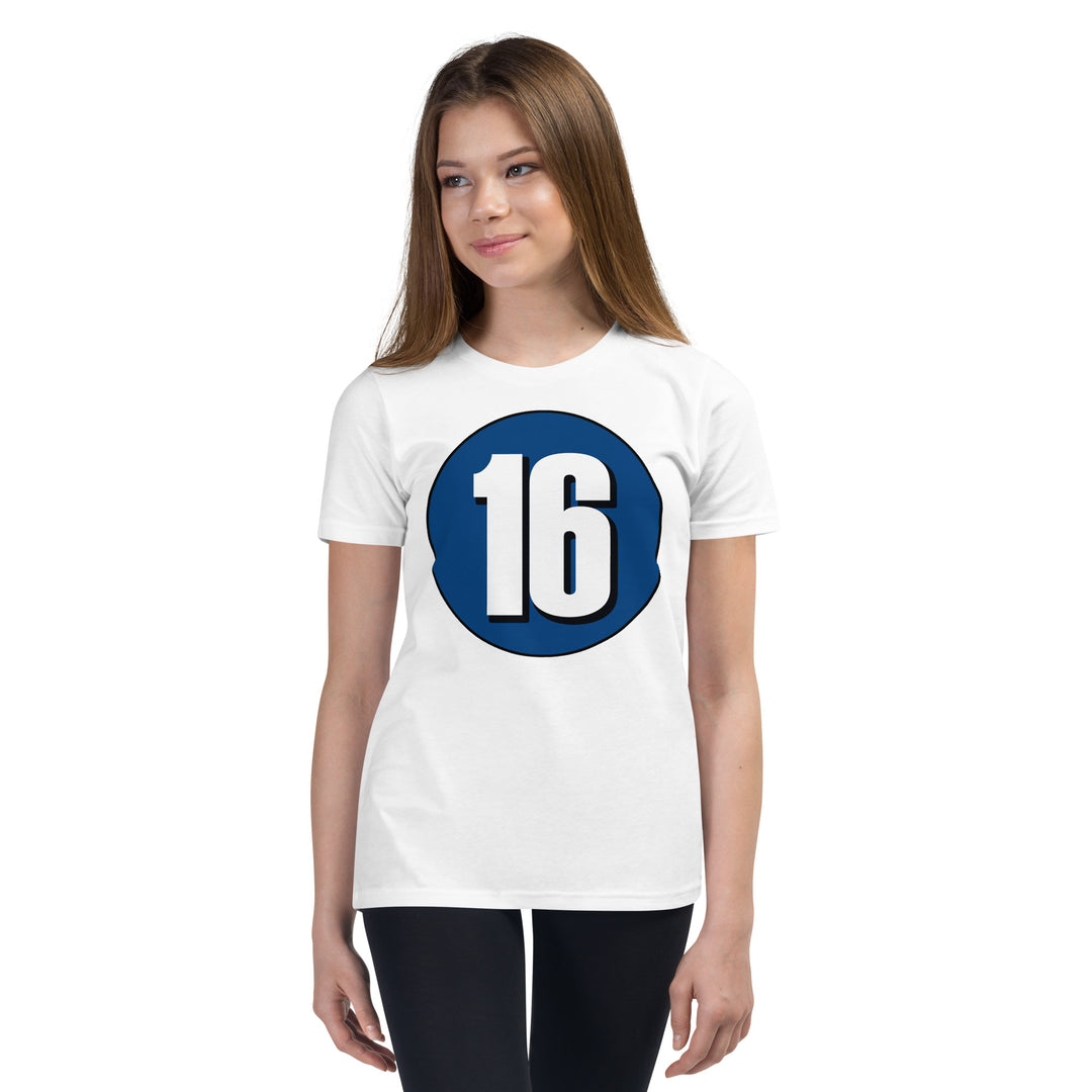 Youth Short Sleeve T-Shirt: White on Navy Blue 16