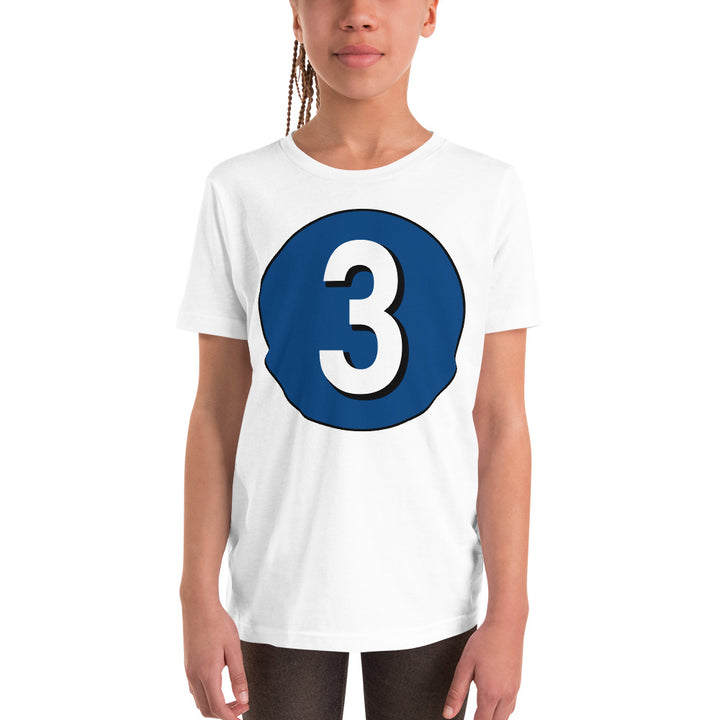 Youth Short Sleeve T-Shirt: White on Navy Blue 3