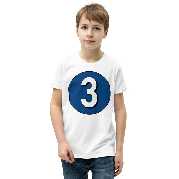 Youth Short Sleeve T-Shirt: White on Navy Blue 3