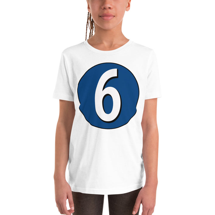 Youth Short Sleeve T-Shirt: White on Navy Blue 6