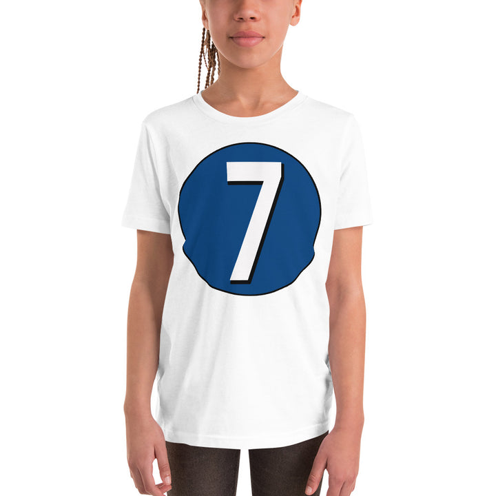 Youth Short Sleeve T-Shirt: White on Navy Blue 7