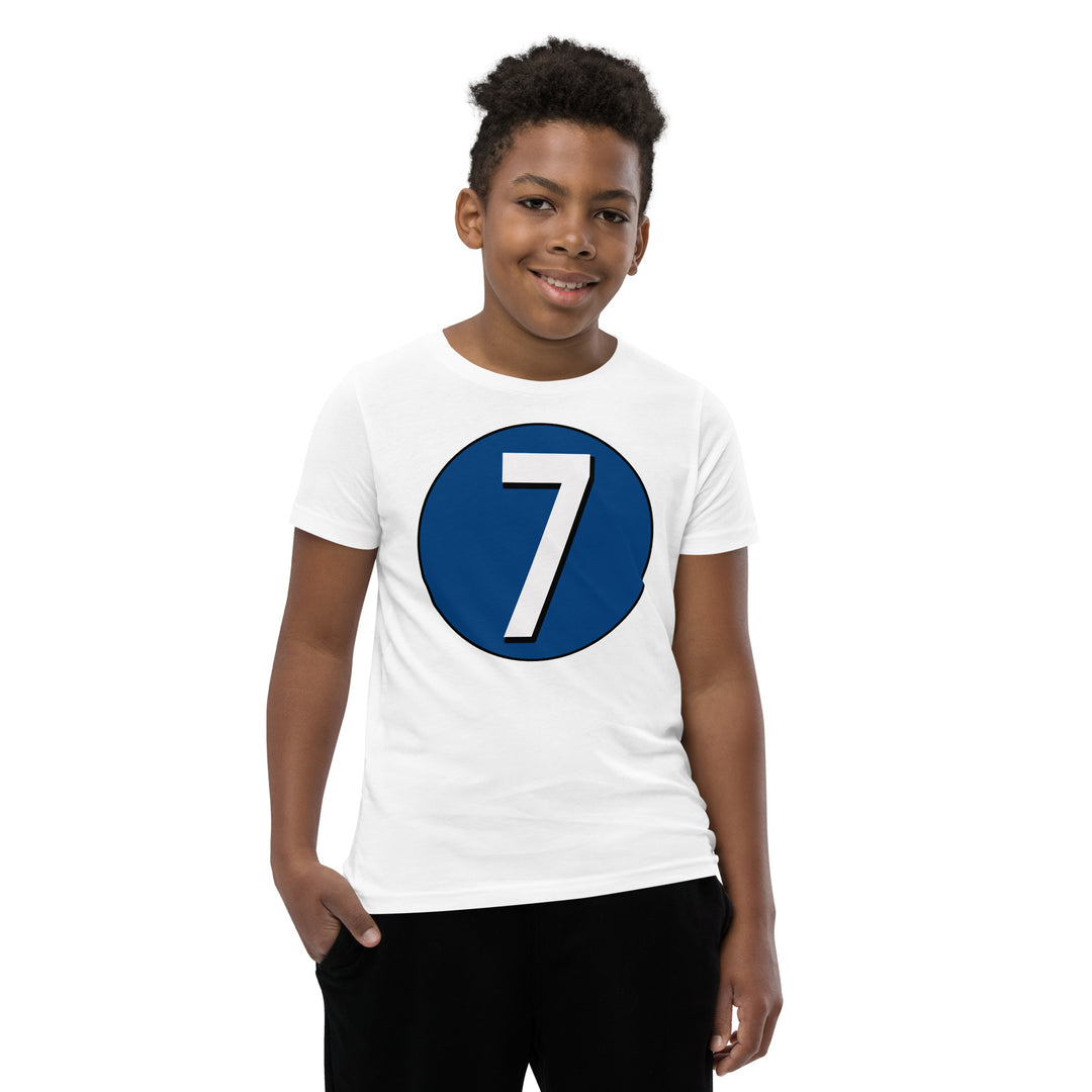 Youth Short Sleeve T-Shirt: White on Navy Blue 7