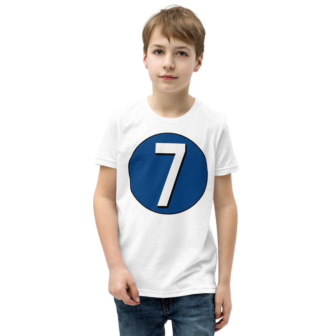 Youth Short Sleeve T-Shirt: White on Navy Blue 7