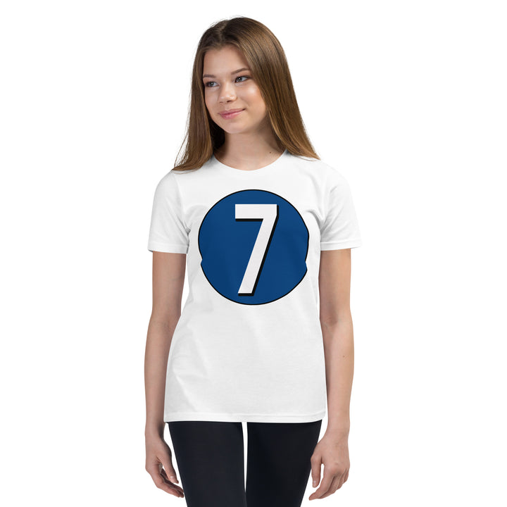 Youth Short Sleeve T-Shirt: White on Navy Blue 7