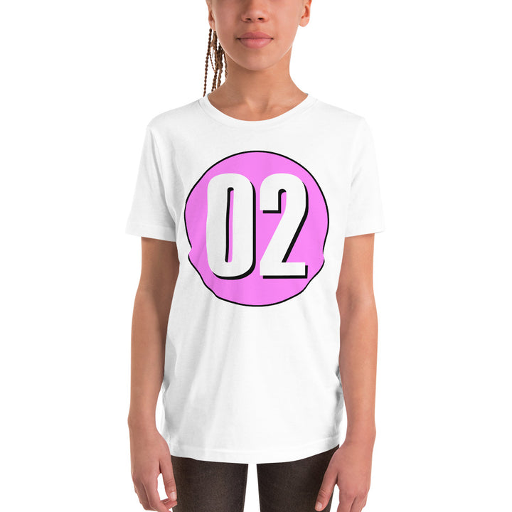 Youth Short Sleeve T-Shirt: White on Pink 02