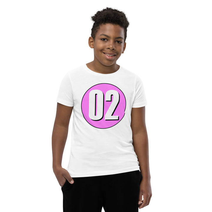 Youth Short Sleeve T-Shirt: White on Pink 02