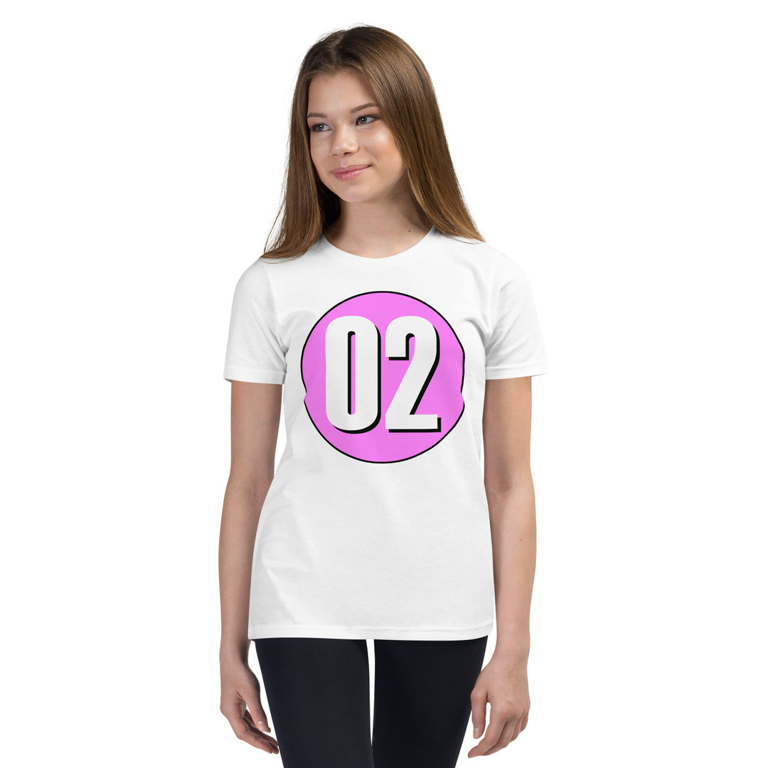 Youth Short Sleeve T-Shirt: White on Pink 02