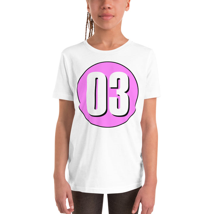 Youth Short Sleeve T-Shirt: White on Pink 03