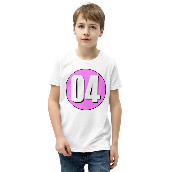 Youth Short Sleeve T-Shirt: White on Pink 04