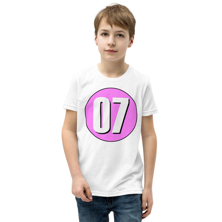 Youth Short Sleeve T-Shirt: White on Pink 07