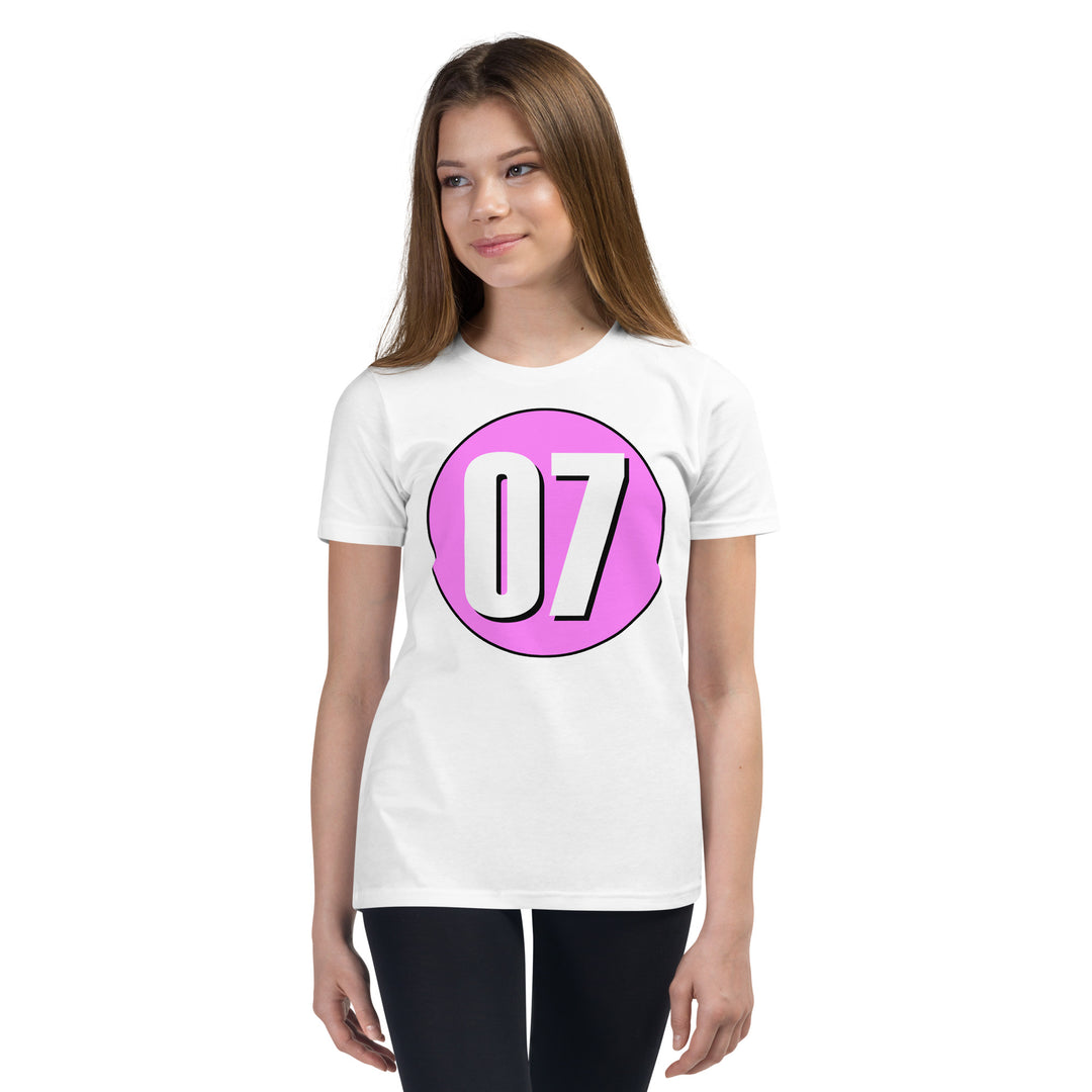 Youth Short Sleeve T-Shirt: White on Pink 07