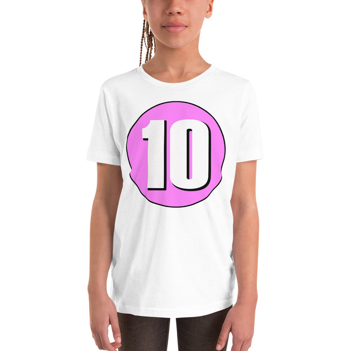 Youth Short Sleeve T-Shirt: White on Pink 10