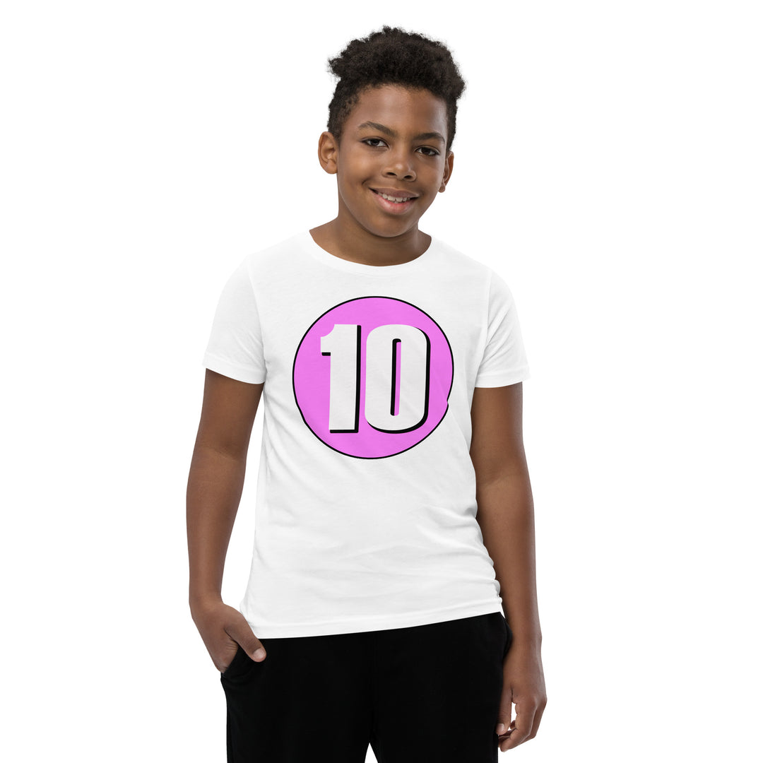 Youth Short Sleeve T-Shirt: White on Pink 10