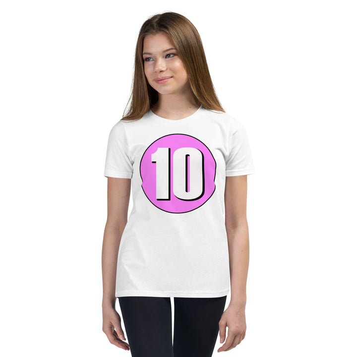 Youth Short Sleeve T-Shirt: White on Pink 10