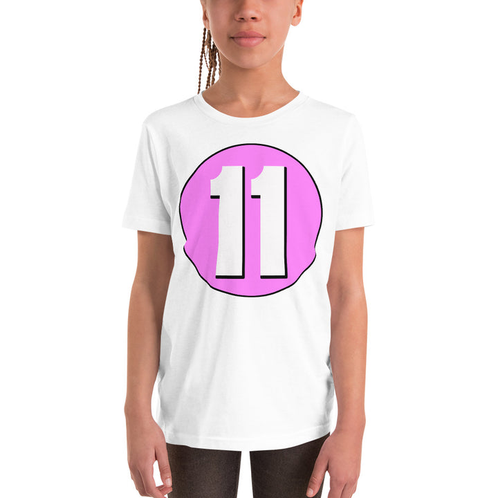 Youth Short Sleeve T-Shirt: White on Pink 11