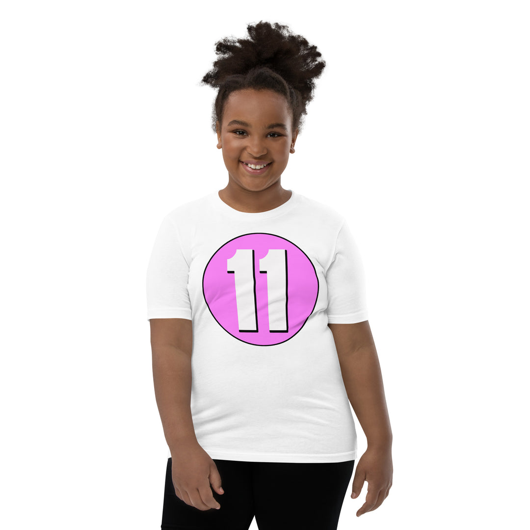 Youth Short Sleeve T-Shirt: White on Pink 11