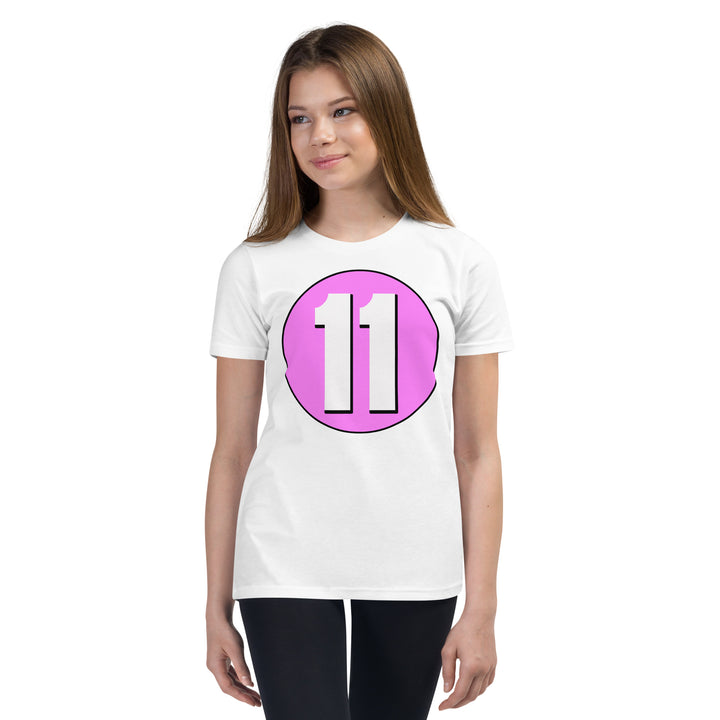 Youth Short Sleeve T-Shirt: White on Pink 11