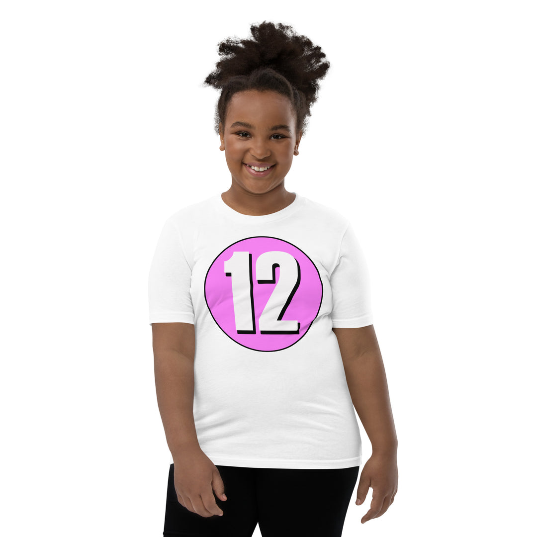 Youth Short Sleeve T-Shirt: White on Pink 12