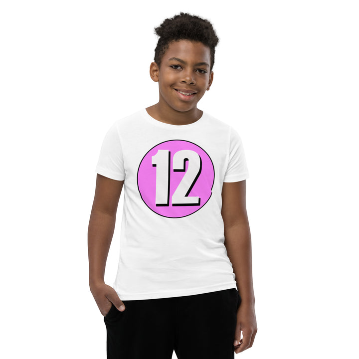 Youth Short Sleeve T-Shirt: White on Pink 12