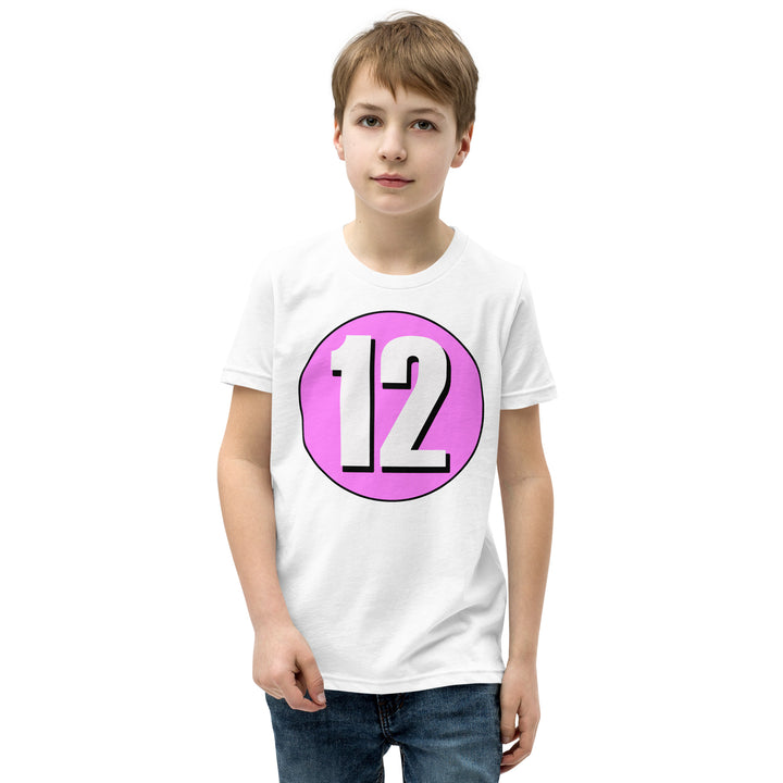 Youth Short Sleeve T-Shirt: White on Pink 12