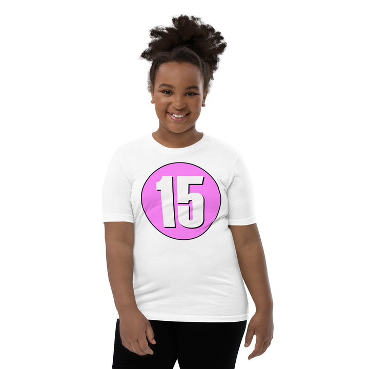 Youth Short Sleeve T-Shirt: White on Pink 15