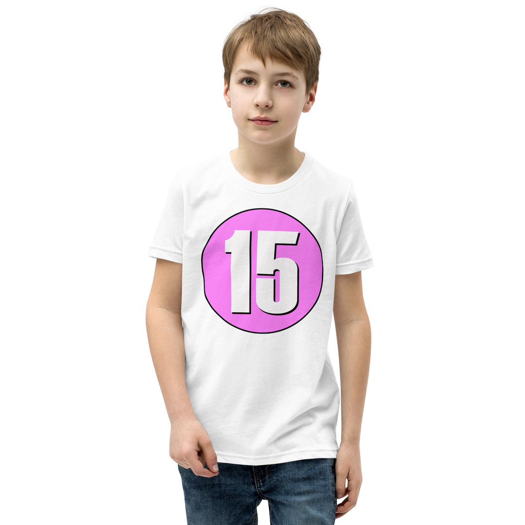 Youth Short Sleeve T-Shirt: White on Pink 15