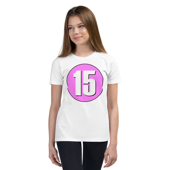 Youth Short Sleeve T-Shirt: White on Pink 15