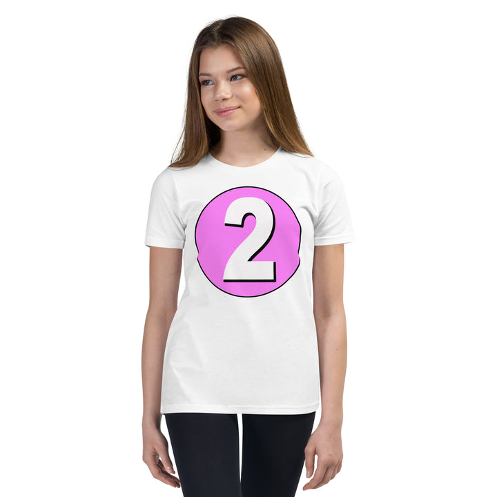 Youth Short Sleeve T-Shirt: White on Pink 2