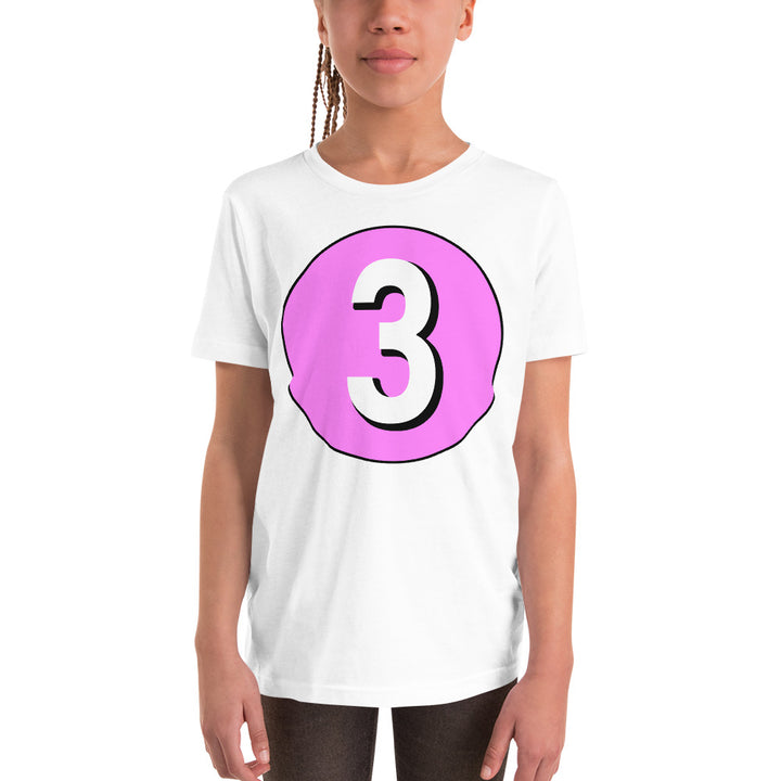 Youth Short Sleeve T-Shirt: White on Pink 3