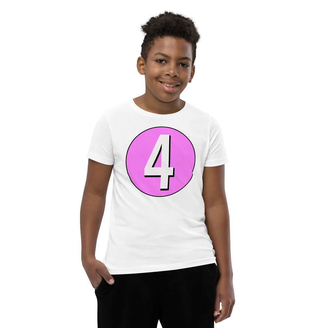 Youth Short Sleeve T-Shirt: White on Pink 4