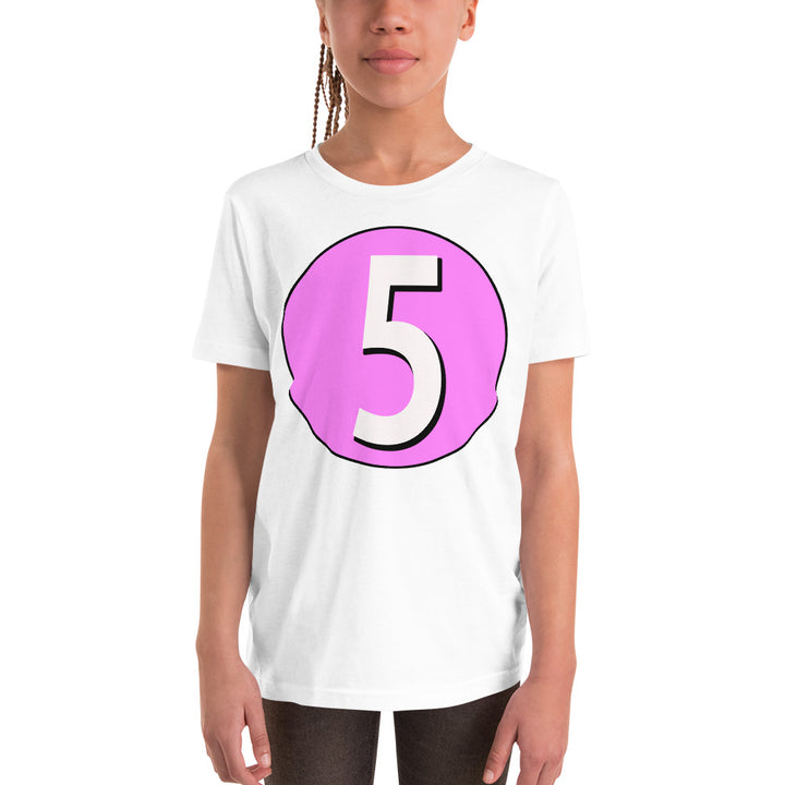 Youth Short Sleeve T-Shirt: White on Pink 5
