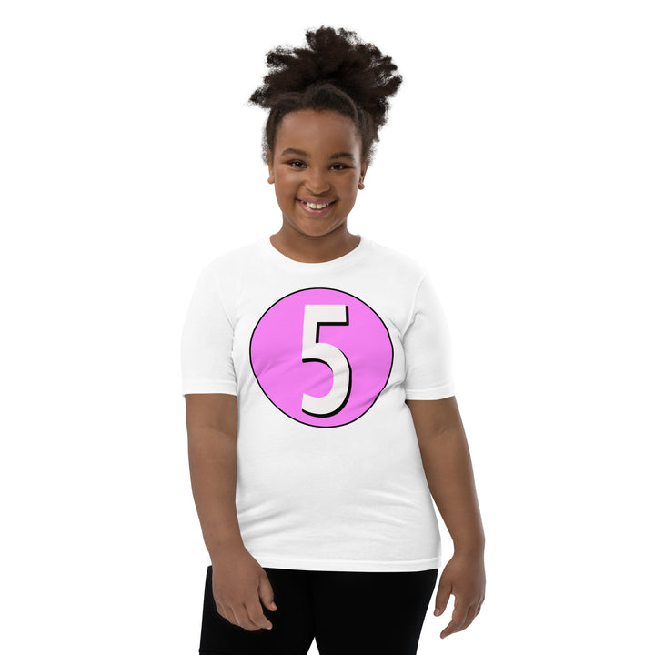 Youth Short Sleeve T-Shirt: White on Pink 5