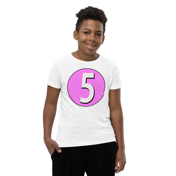 Youth Short Sleeve T-Shirt: White on Pink 5