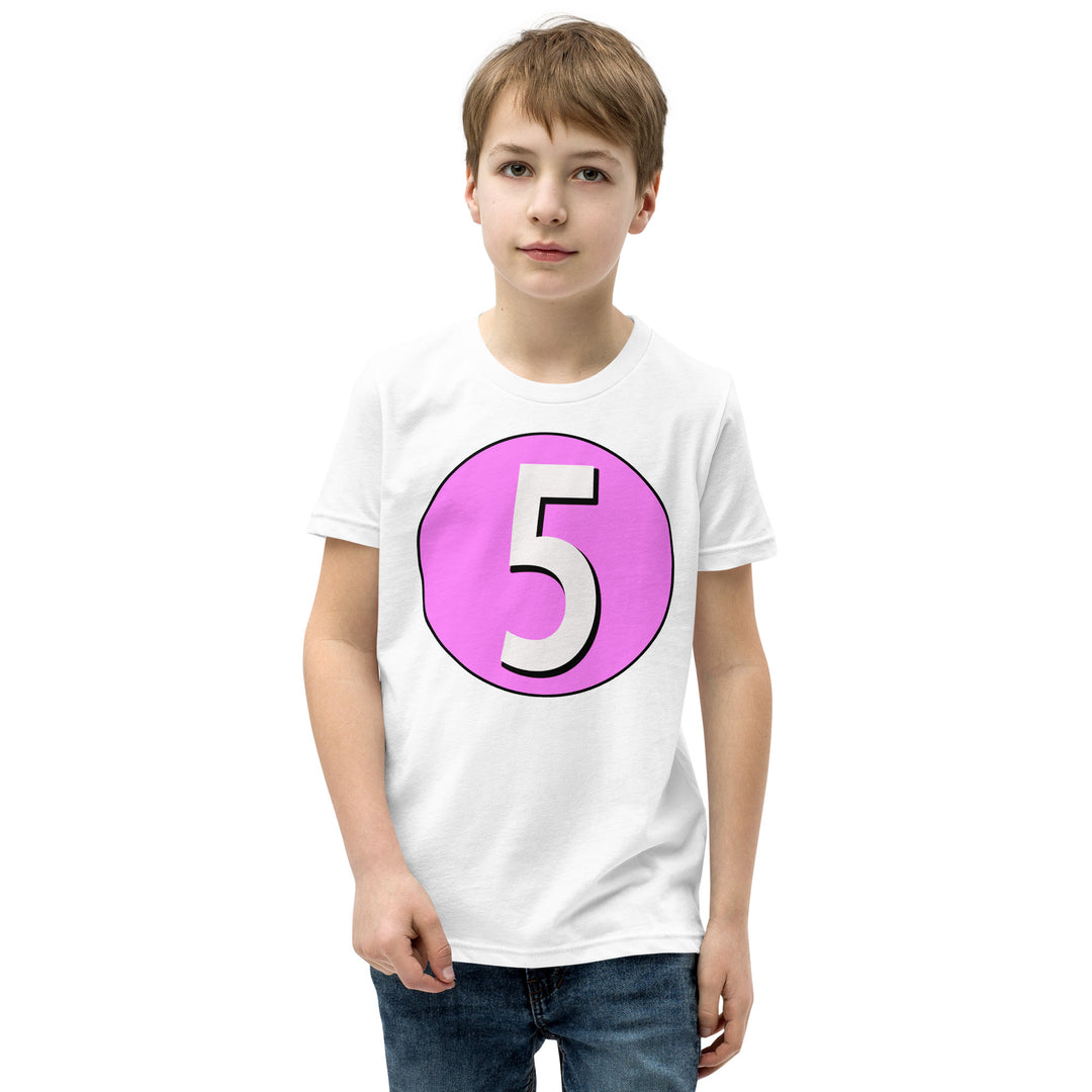 Youth Short Sleeve T-Shirt: White on Pink 5