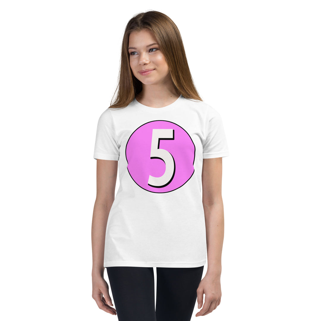 Youth Short Sleeve T-Shirt: White on Pink 5