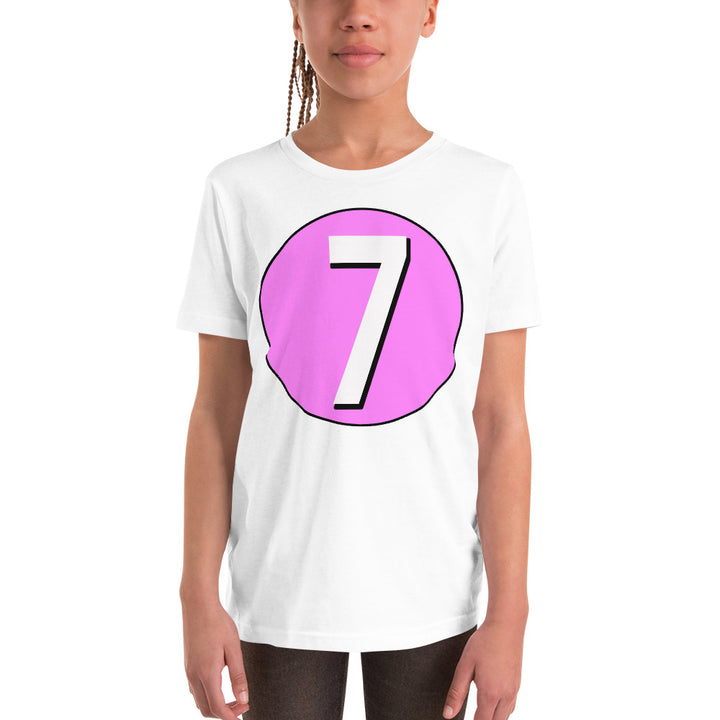 Youth Short Sleeve T-Shirt: White on Pink 7