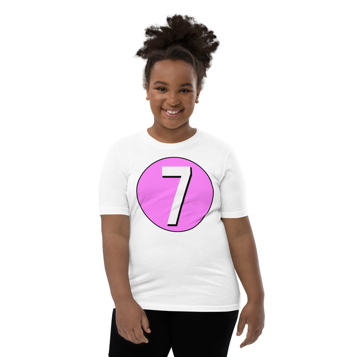 Youth Short Sleeve T-Shirt: White on Pink 7