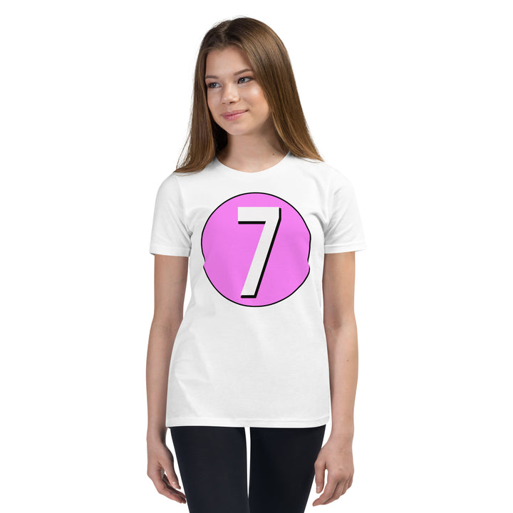 Youth Short Sleeve T-Shirt: White on Pink 7