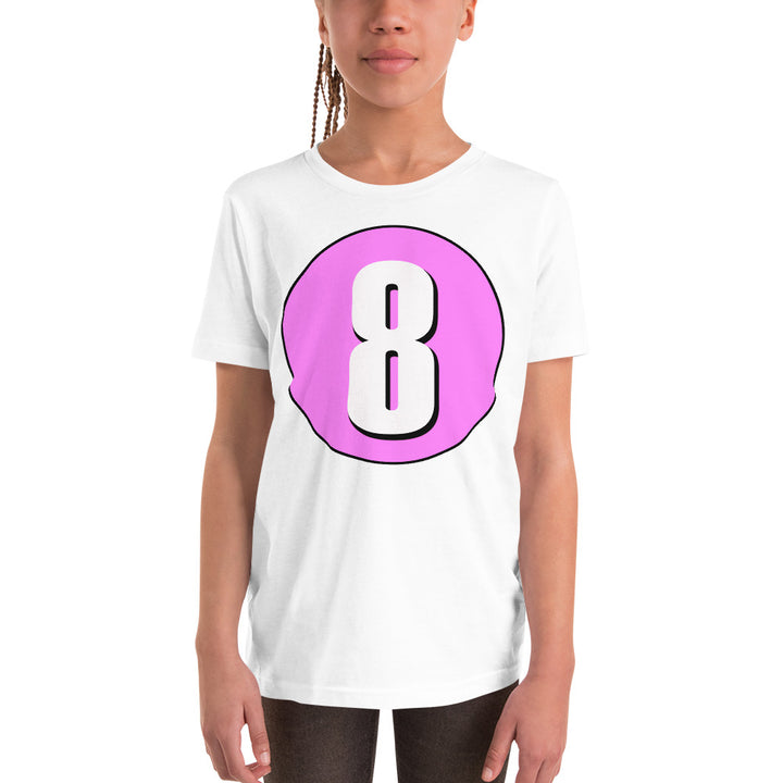 Youth Short Sleeve T-Shirt: White on Pink 8