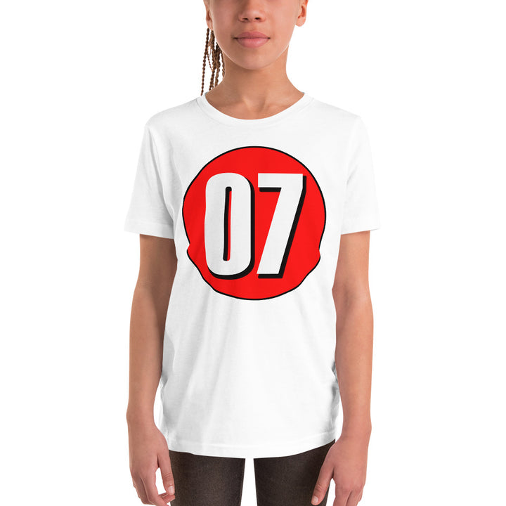 Youth Short Sleeve T-Shirt: White on Red 07