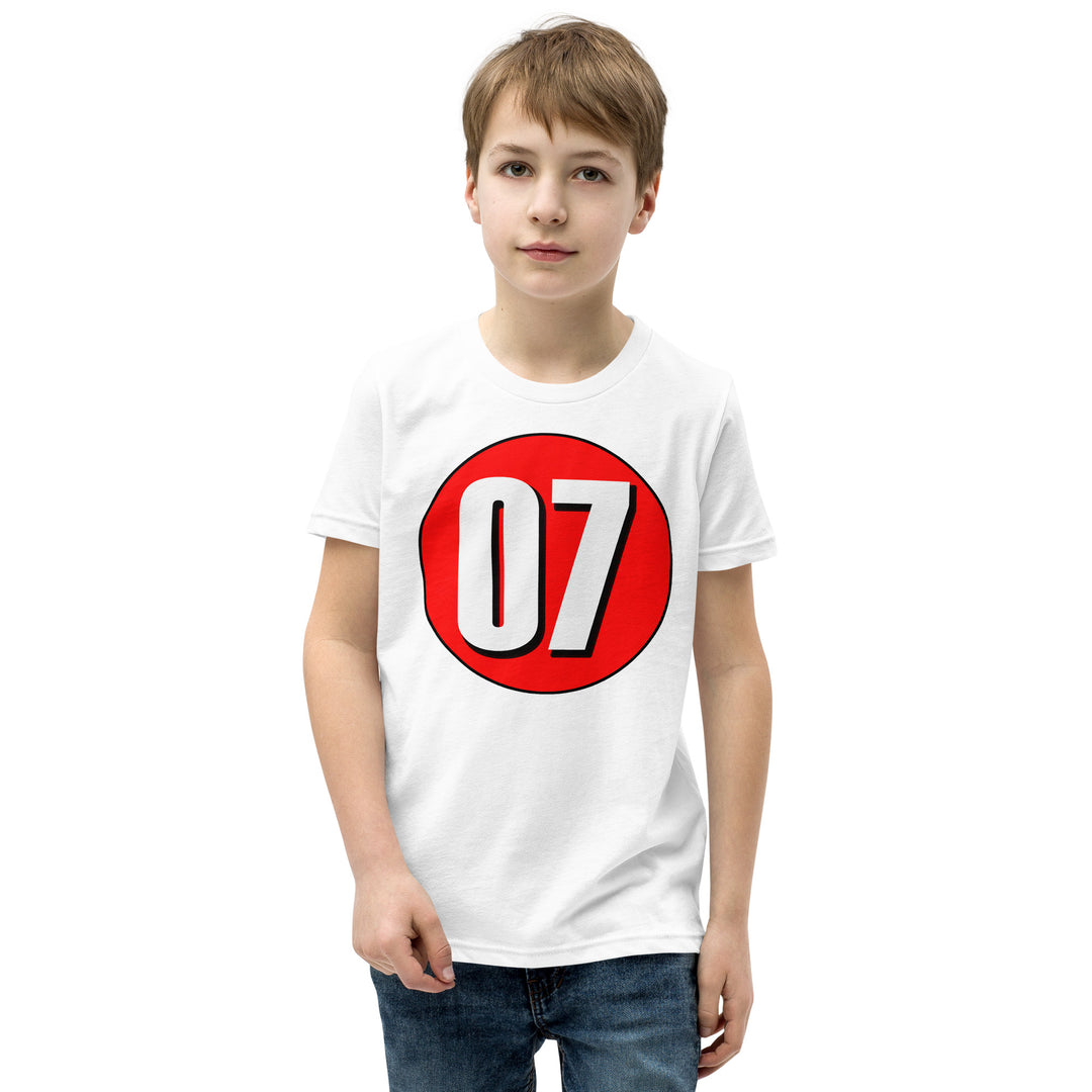 Youth Short Sleeve T-Shirt: White on Red 07