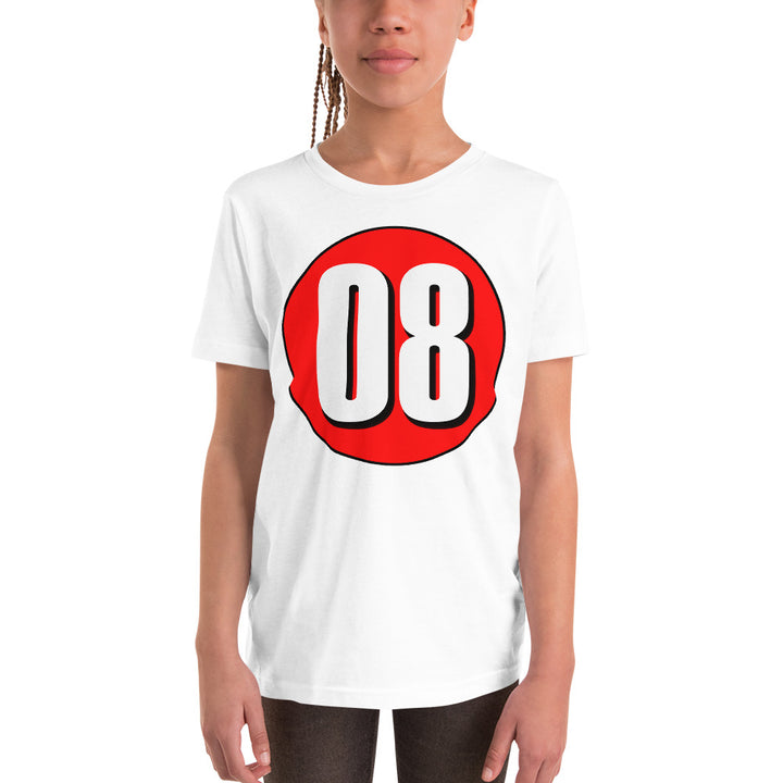 Youth Short Sleeve T-Shirt: White on Red 08