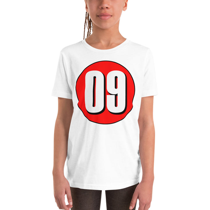 Youth Short Sleeve T-Shirt: White on Red 09