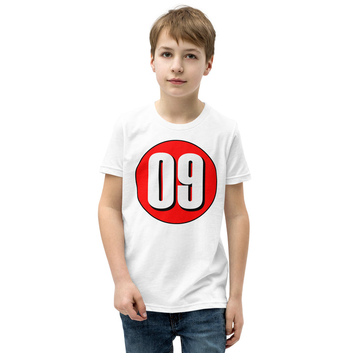 Youth Short Sleeve T-Shirt: White on Red 09