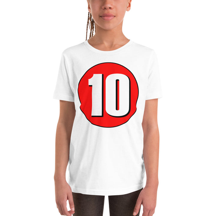 Youth Short Sleeve T-Shirt: White on Red 10